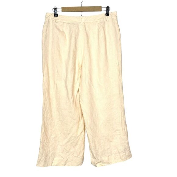 Lauren Ralph Lauren Pants Women 12 Cream Yellow 100% Linen Wide Leg Cropped High - Picture 2 of 13